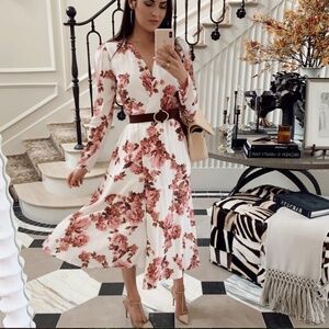 Rachel Parcell Pink & White Floral Wrap Midi Dress 🌸 | XXS | Romantic